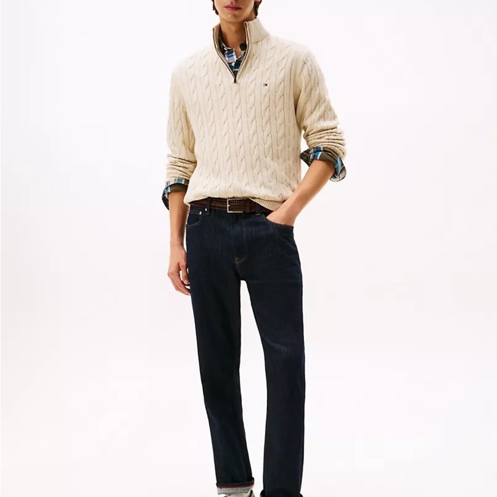 New! Tommy Hilfiger Men's Cream Cable Knit Sweater Size M - Picture 2 of 4
